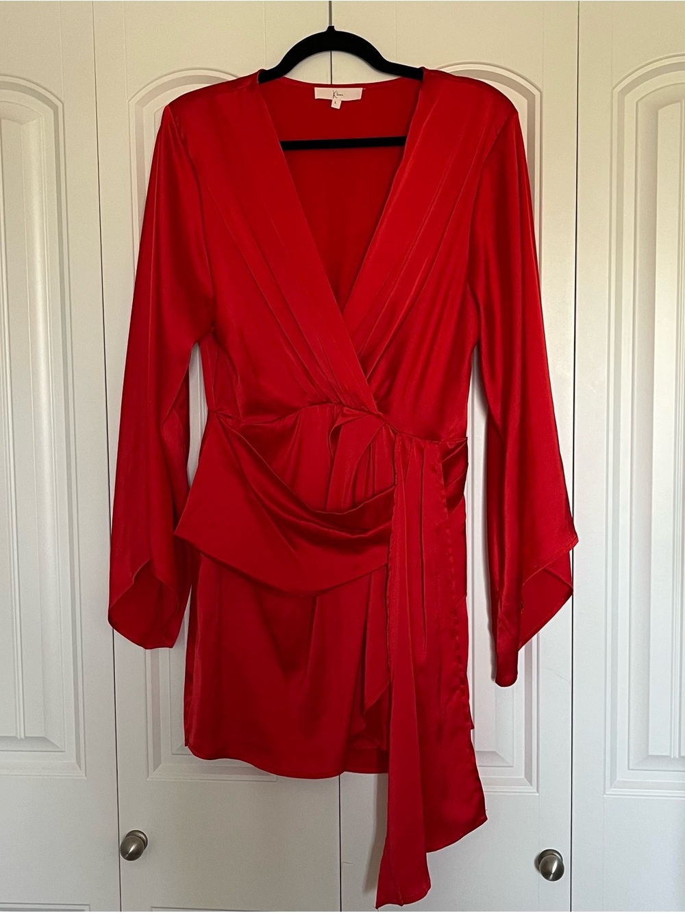 Vibrant Red Faux Wrap Dress